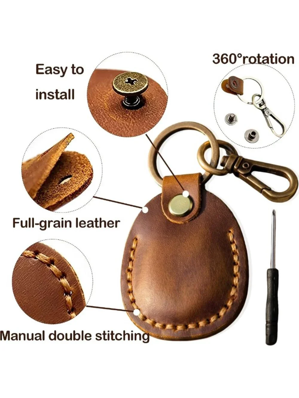 Handmade Genuine Leather Keychain Holder for Apple Airtag - 2 Pack, Stylish